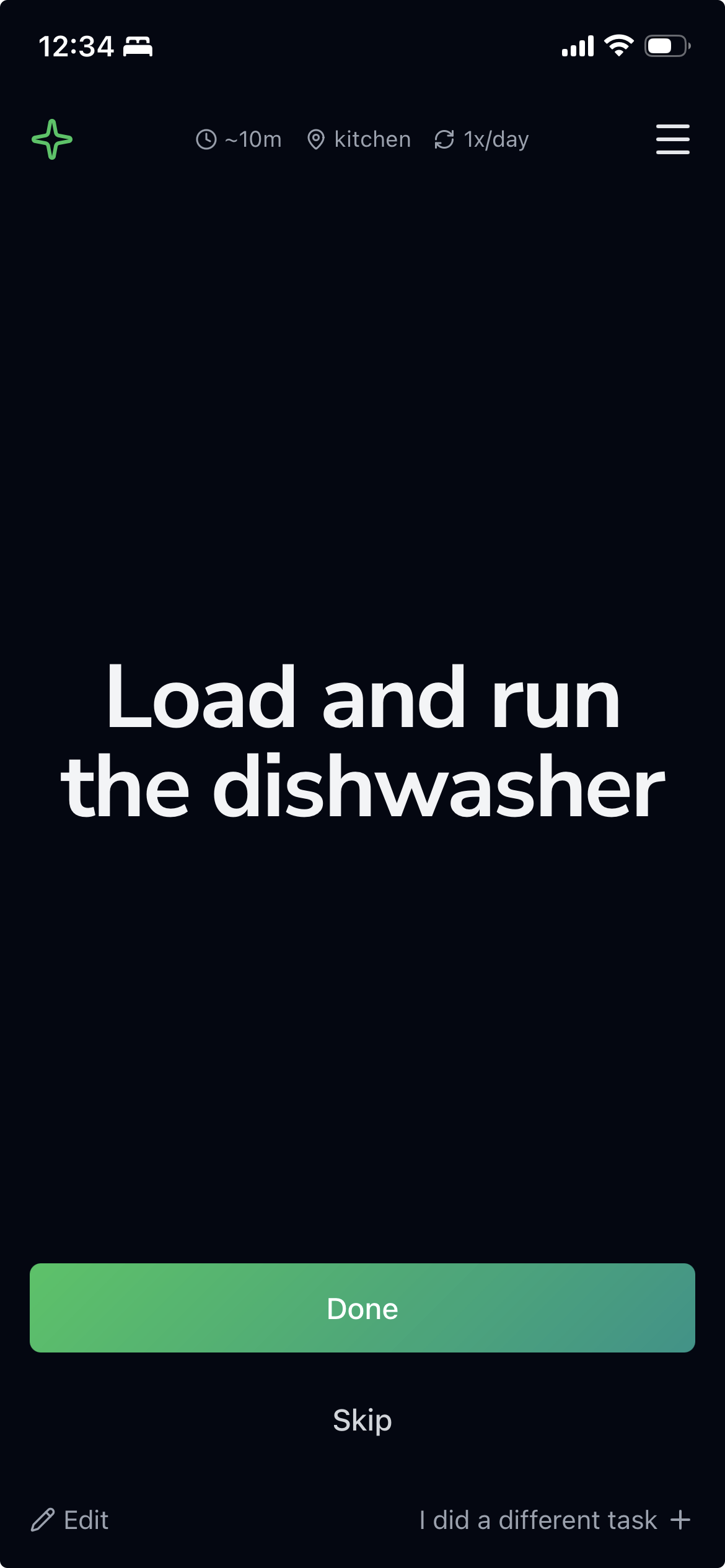 FreshChores app showing a task